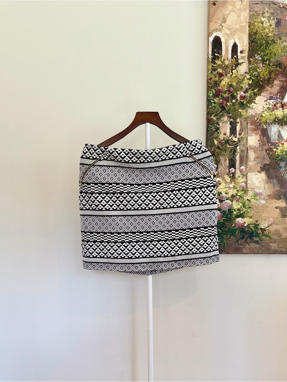 Apt. 9 Black White Geometric Textured Mini Skirt Stretch Zip Detail Medium